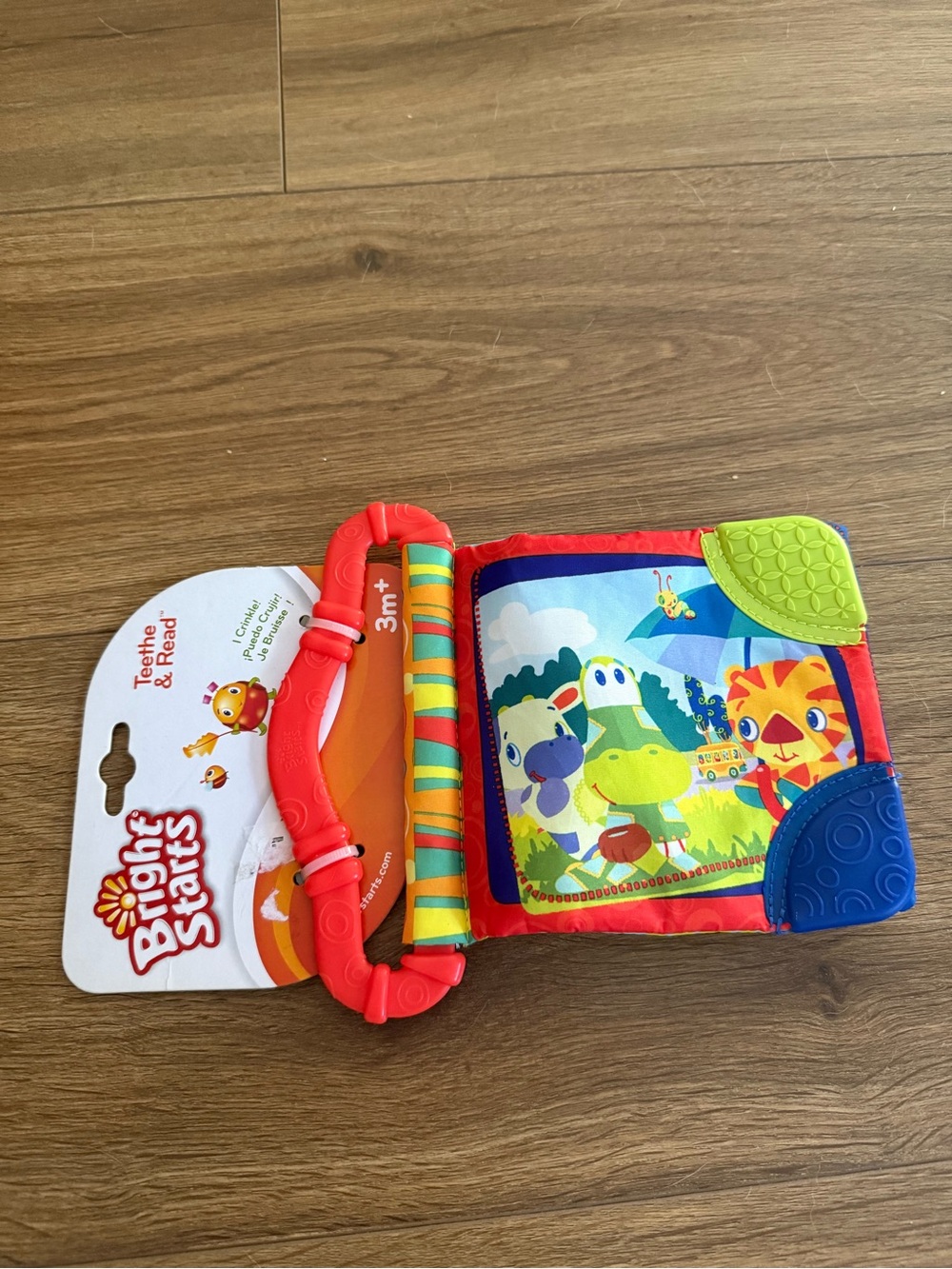 Bright Starts Teethe & Read Cloth Crinkle Baby Book Animals 3M+ Multicolor 11579
